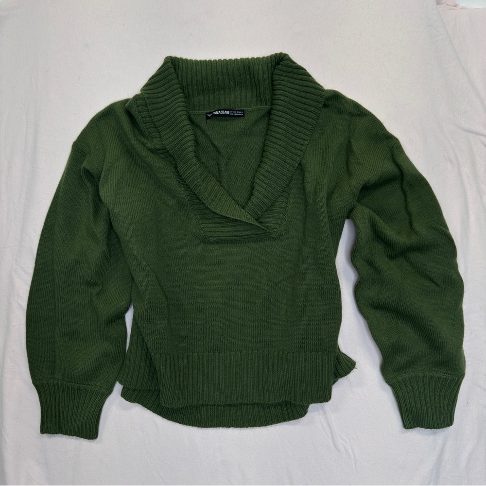 Threadbare Green Sweater, Size 6, Very Soft, Oversized Collar, Holiday Christmas